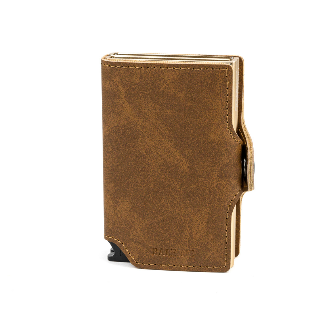 Billetera Anti Clonacion Baleine Co. Uruguay Double Kansas Golden Brown Tarjetero Bloqueo RFID